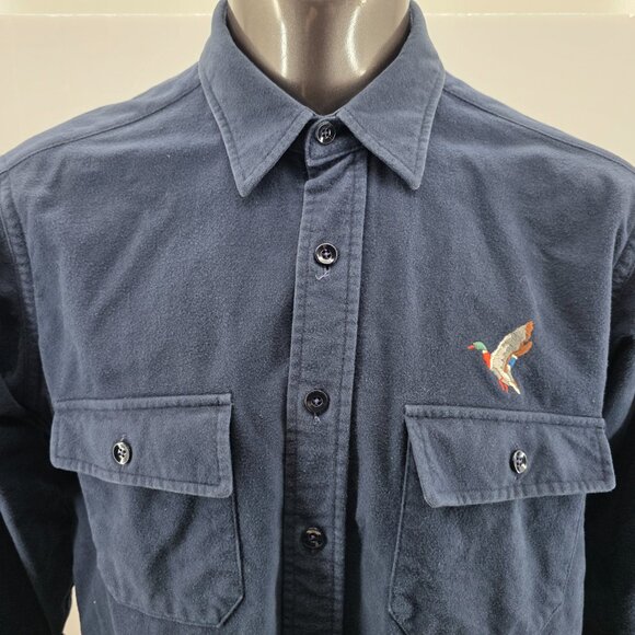 Vintage LL Bean Chamois Cloth Shirt Mens XL Navy Mallard Embroidered USA 90s - Picture 8 of 12